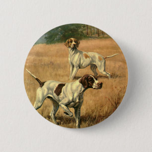 Macaron Rond 5 Cm Animaux vintages, Chiens de chasse aux pointer ang