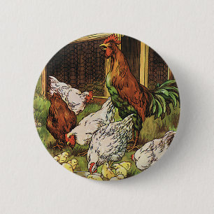Macaron Rond 5 Cm Animaux vintages, Coq, Poules, Poulets