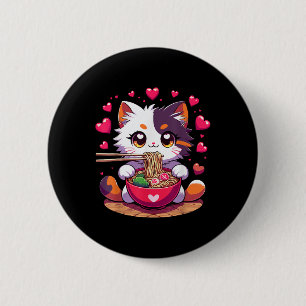 Macaron Rond 5 Cm Anime Chat Manger Des Nouilles De Ramen Avec Le Co