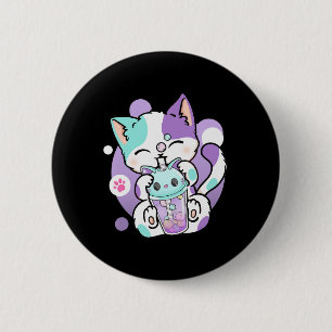 Macaron Rond 5 Cm Anime Kawaii Chat Boba Buble Tea Neko Boba Tea Cat