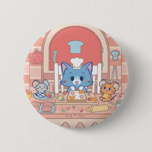 Macaron Rond 5 Cm Anime Tom, Jerry et boulangerie Tuffy