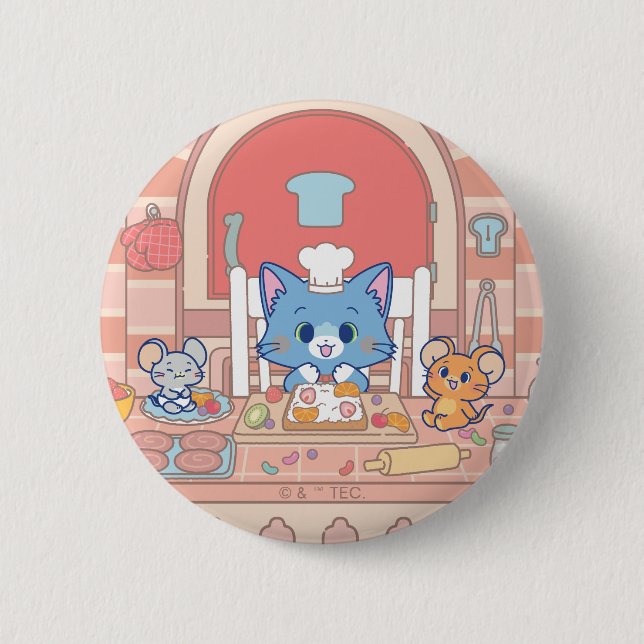 Macaron Rond 5 Cm Anime Tom, Jerry et boulangerie Tuffy (Devant)