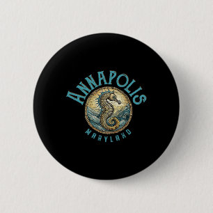 Macaron Rond 5 Cm Annapolis Maryland Dessin de l'Hippocampe Nautical
