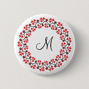 Macaron Rond 5 Cm Anneau de fleur rouge Monogramme personnalisé init