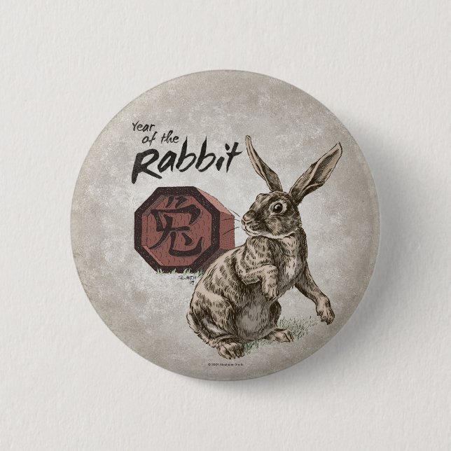 Macaron Rond 5 Cm Année du lapin Zodiac chinois Art (Devant)