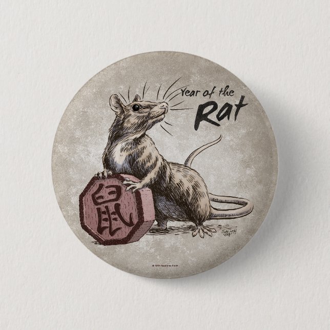 Macaron Rond 5 Cm Année du Rat chinois Zodiac Art (Devant)