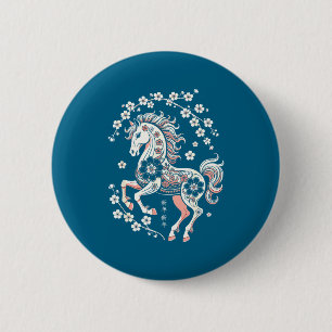 Macaron Rond 5 Cm Année Lunaire Heureux Cheval Chinois 1