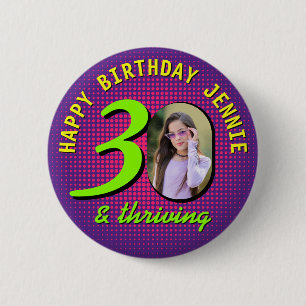 Macaron Rond 5 Cm Anniversaire 30 ans Photo personnalisée Rétro