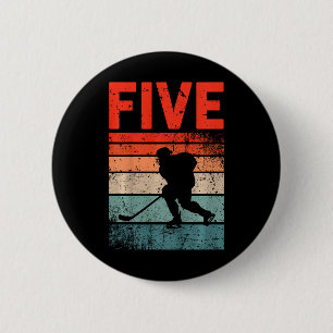 Macaron Rond 5 Cm Anniversaire 5 ans Hockey sur glace rétro Enfant 5