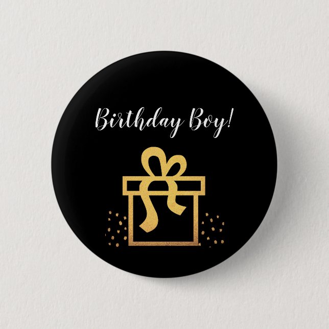 Macaron Rond 5 Cm Anniversaire Boy Black and Gold Faux Foil (Devant)