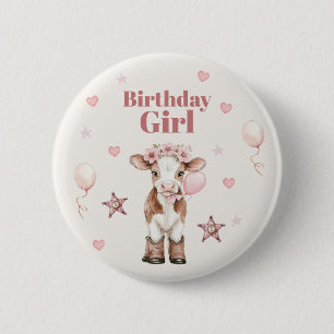 Macaron Rond 5 Cm Anniversaire Cowgirl Rose Thème Ferme 1er
