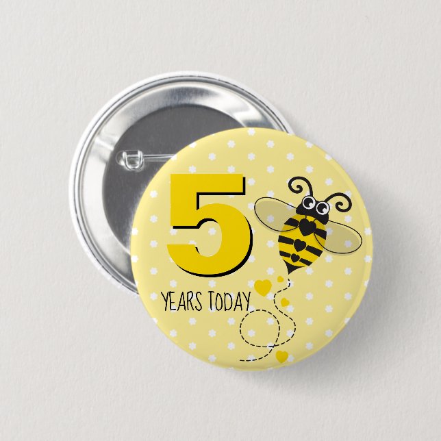 Macaron Rond 5 Cm Anniversaire d'abeilles 5 ans aujourd'hui de (Devant & derrière)