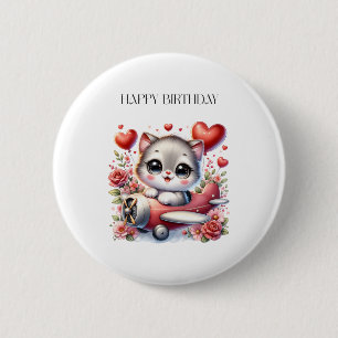 Macaron Rond 5 Cm Anniversaire de Kitten Pilot