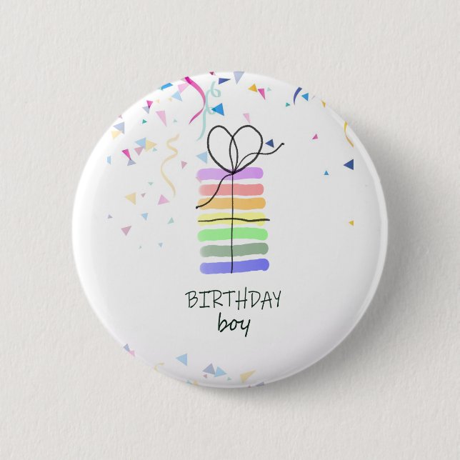 Macaron Rond 5 Cm Anniversaire de la brosse avec Confetti (Devant)