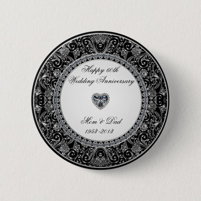 Macaron Rond 5 Cm Anniversaire de noces de diamant noir de style (Devant)