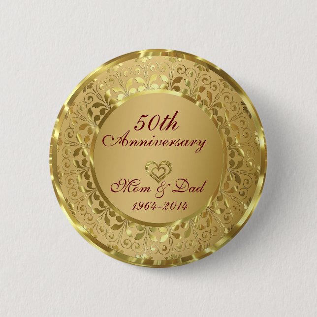 Macaron Rond 5 Cm Anniversaire du 50e Mariage de l'or mousseux (Devant)