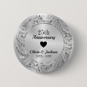 Macaron Rond 5 Cm Anniversaire du Mariage d'argent