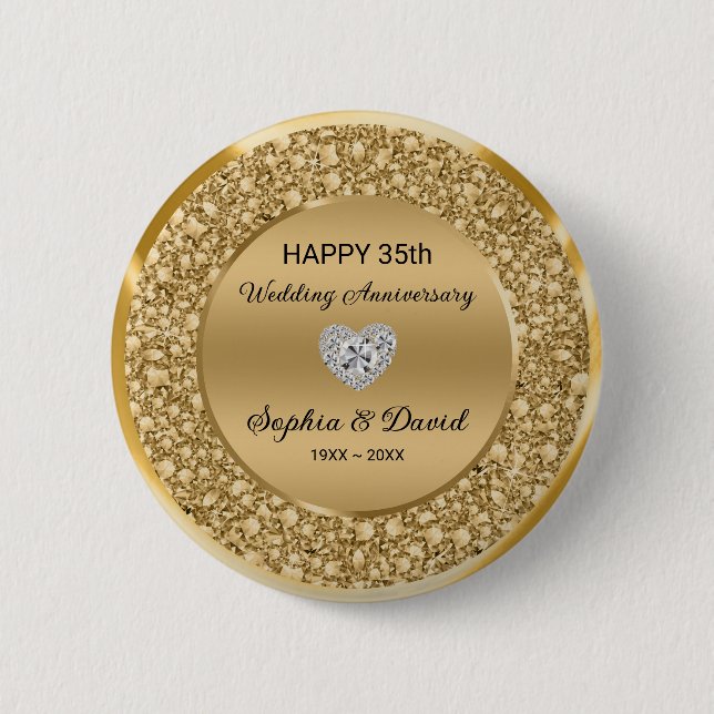 Macaron Rond 5 Cm Anniversaire du Mariage Gold Diamonds (Devant)