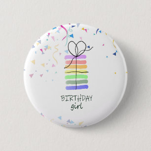 Macaron Rond 5 Cm Anniversaire Épingle avec gâteau et Confetti