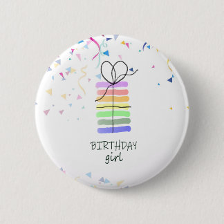 Macaron Rond 5 Cm Anniversaire Épingle avec gâteau et Confetti