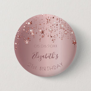 Macaron Rond 5 Cm Anniversaire fête rose étoiles sprké monogramme