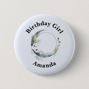 Macaron Rond 5 Cm Anniversaire Fille bleue Croissant Lune