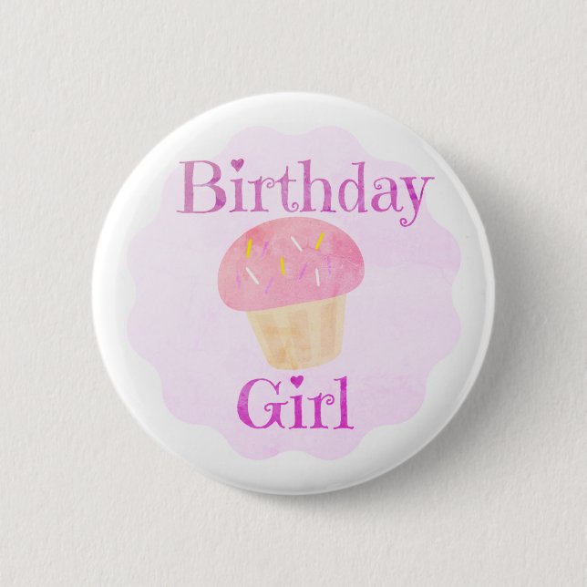 Macaron Rond 5 Cm Anniversaire Fille Cupcake Rose (Devant)