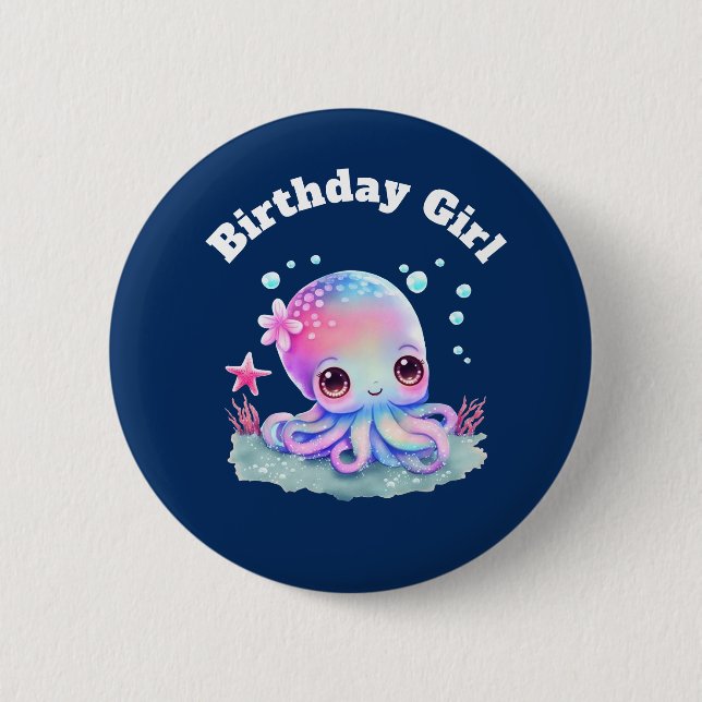 Macaron Rond 5 Cm Anniversaire Fille Cute Octopus Under the Sea Thèm (Devant)