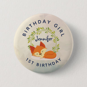 Macaron Rond 5 Cm Anniversaire Fille mignonne Dormir Renard Orange