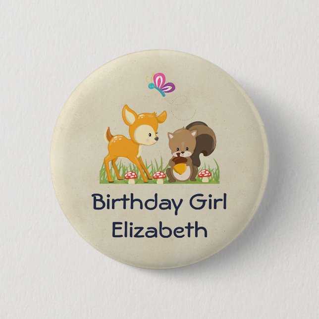 Macaron Rond 5 Cm Anniversaire Girl Cute Forest Animaux (Devant)