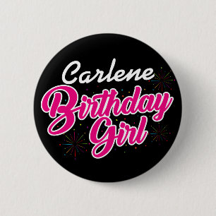 Macaron Rond 5 Cm Anniversaire Girl Pink Typographie avec NOM sur NO