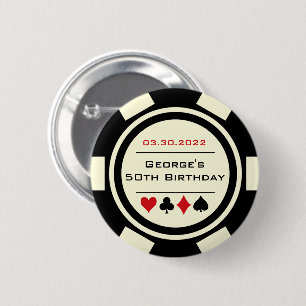 Macaron Rond 5 Cm Anniversaire Poker Chip Casino Thème Rouge Noir