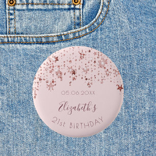 Macaron Rond 5 Cm Anniversaire rose or étoiles sprkle monogramme