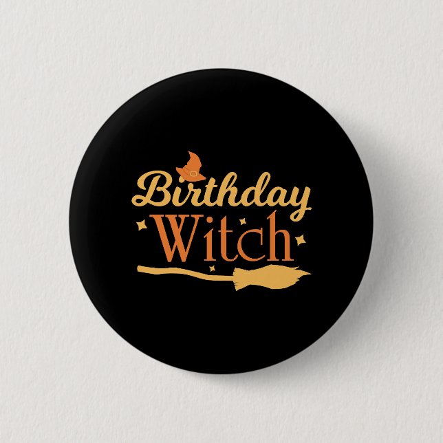 Macaron Rond 5 Cm Anniversaire Sorcière Halloween Anniversaire (Devant)