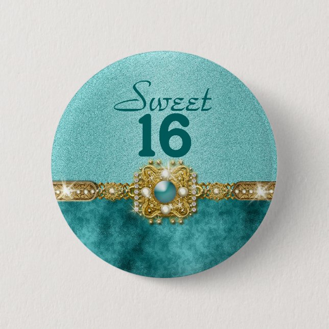 Macaron Rond 5 Cm anniversaire turquoise de l'or 16 de "sweet (Devant)
