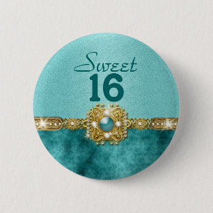 Macaron Rond 5 Cm anniversaire turquoise de l'or 16 de "sweet