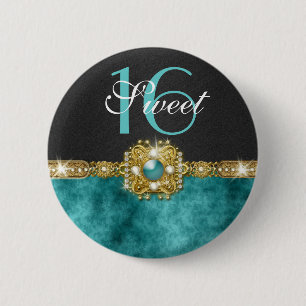 Macaron Rond 5 Cm anniversaire turquoise du noir 16 de "sweet