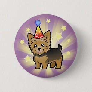 Macaron Rond 5 Cm Anniversaire Yorkshire Terrier (cheveux courts