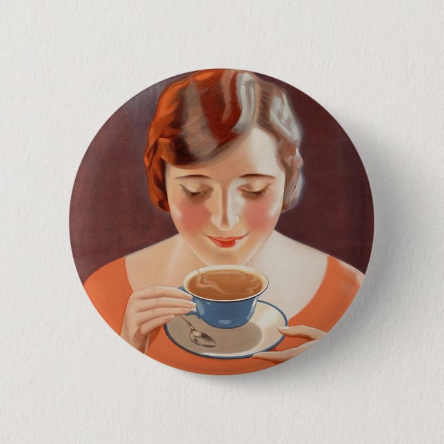 Macaron Rond 5 Cm Annonce potable de peinture de thé de femme (Devant)