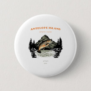 Macaron Rond 5 Cm Antelope Island State Park Utah Rétro Vintage Pêch