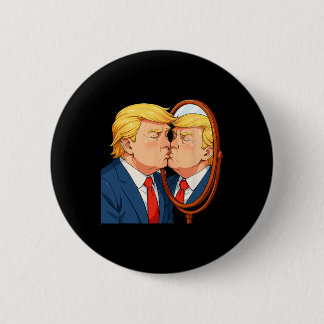 Macaron Rond 5 Cm Anti-donald Trump Kissing Mirror - Narcissism Sati