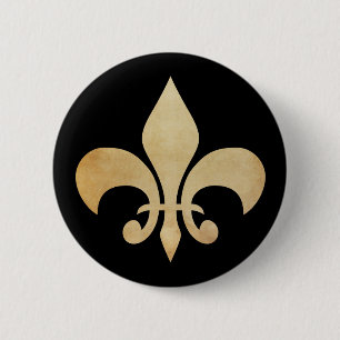 Macaron Rond 5 Cm Antique Gold and Black Fleur de Lis