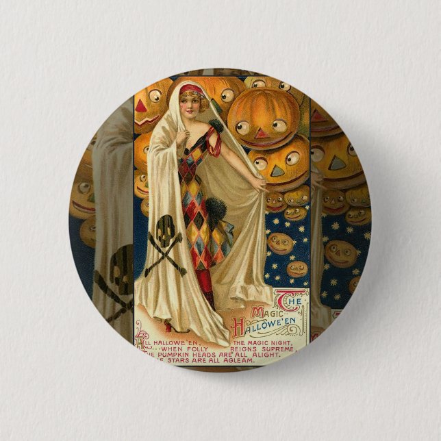 Macaron Rond 5 Cm Antique Halloween Jack-o'-lantern Costume Femme (Devant)