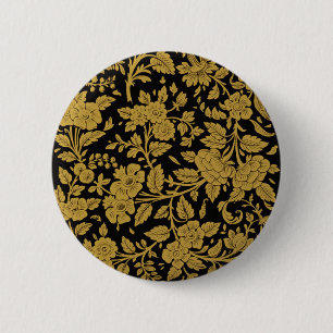 Macaron Rond 5 Cm Antique Or Floral Indien Laqué Noir Motif