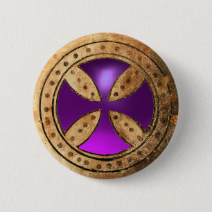 Macaron Rond 5 Cm ANTIQUE TEMPLAR CROSS Purple Amethyst Gem