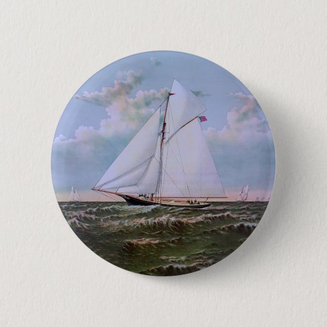 Macaron Rond 5 Cm Antique voilier Sloop Yacht (Devant)
