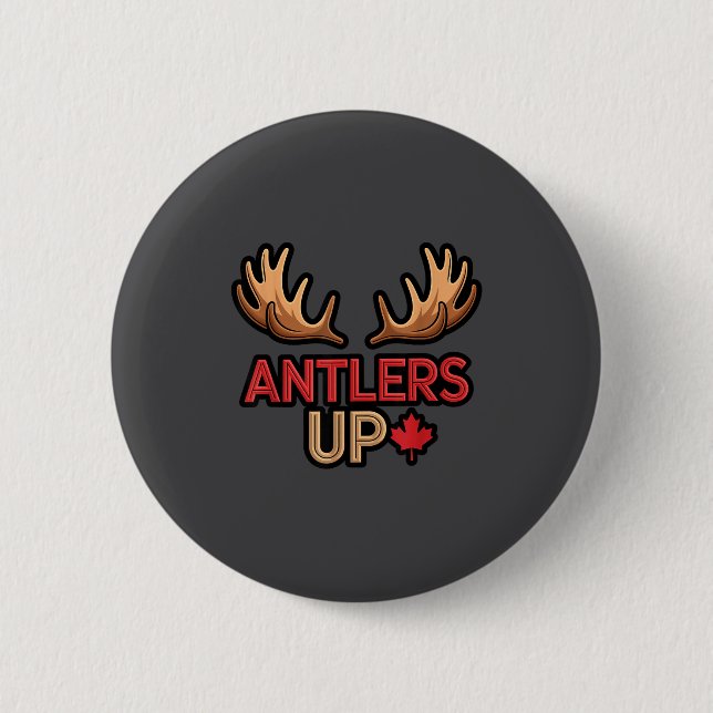 Macaron Rond 5 Cm Antlers Up Canadian Pride Funny Canada Flag Moose  (Devant)