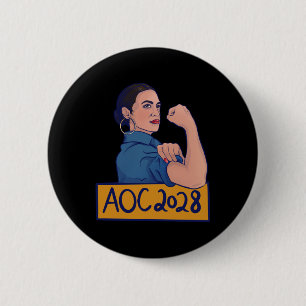 Macaron Rond 5 Cm Aoc 2028 Alexandria Ocasio Cortez 2028 Manche Long