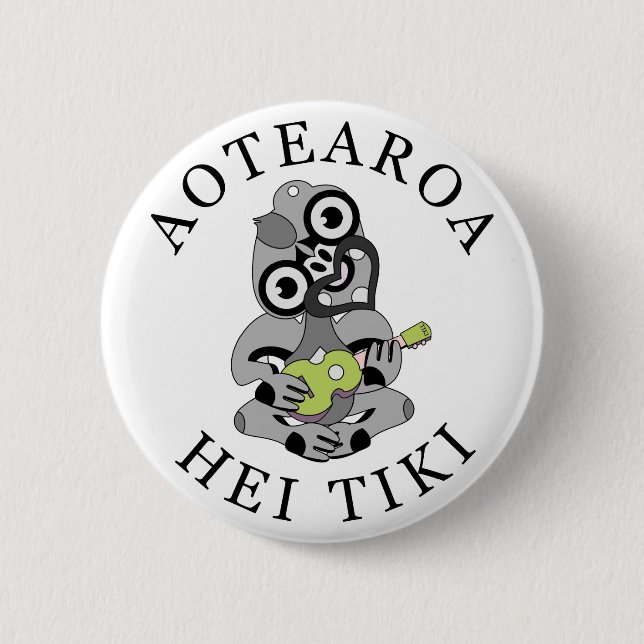 Macaron Rond 5 Cm Aotearoa Hei Tiki avec ukulele vert (Devant)