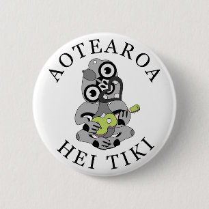 Macaron Rond 5 Cm Aotearoa Hei Tiki avec ukulele vert